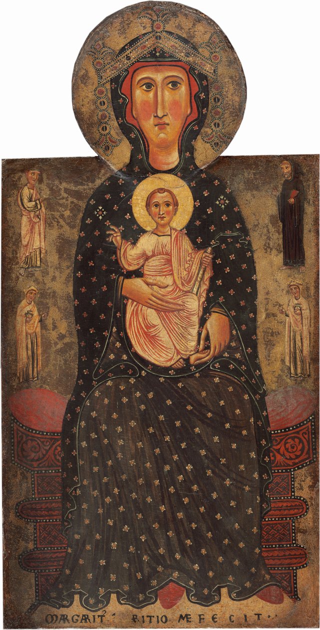 Madonna mit Kind auf dem Thron mit vier Heiligen von Margaritone d