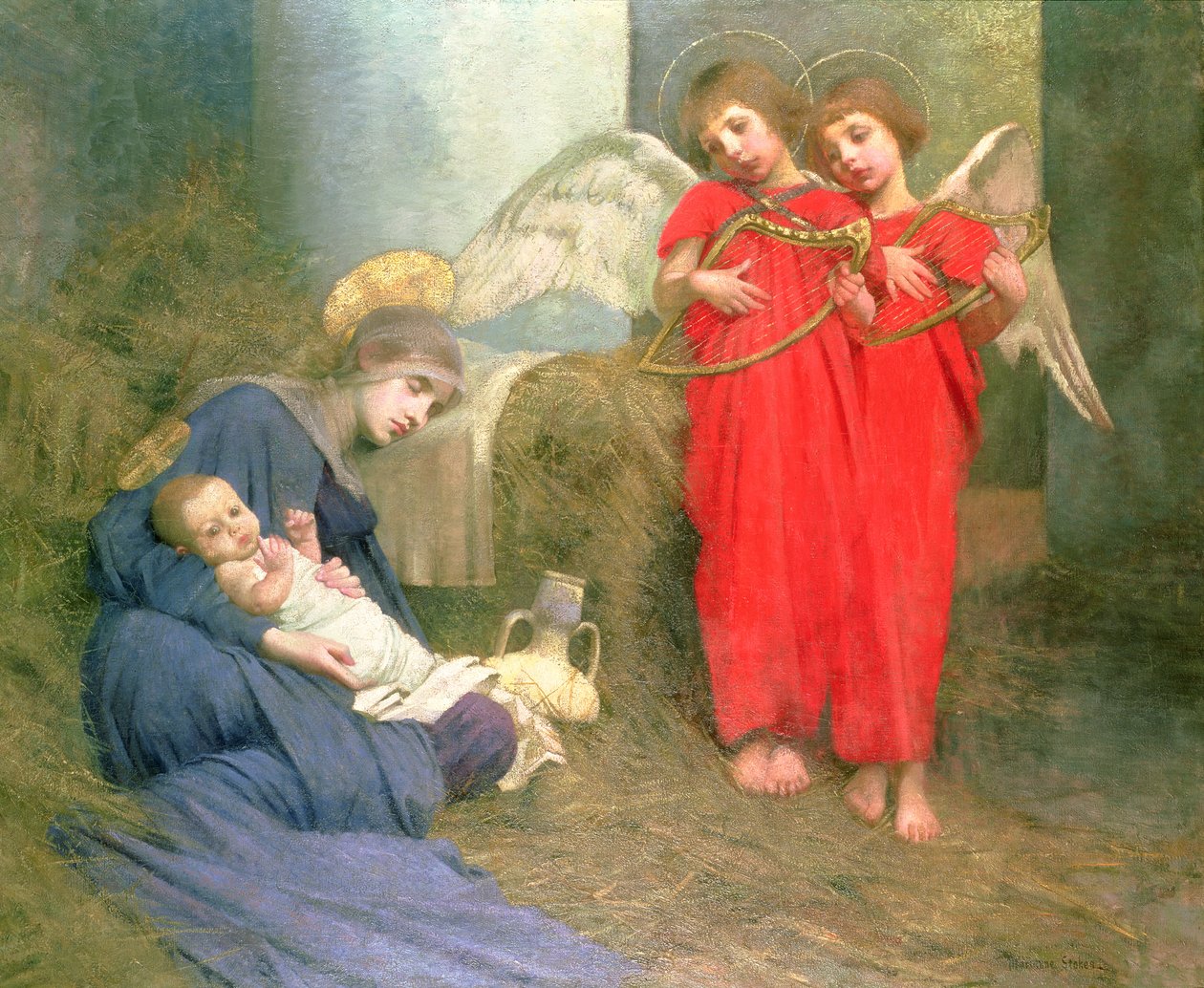 Engel unterhalten das heilige Kind, 1893 von Marianne Stokes