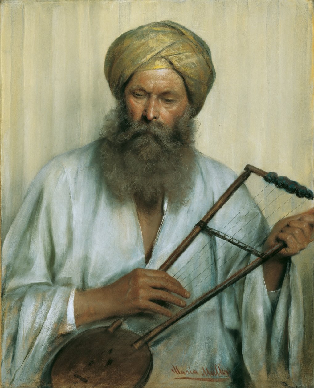 Orientale mit weißem Kaftan und gelbem Turban von Marie Müller