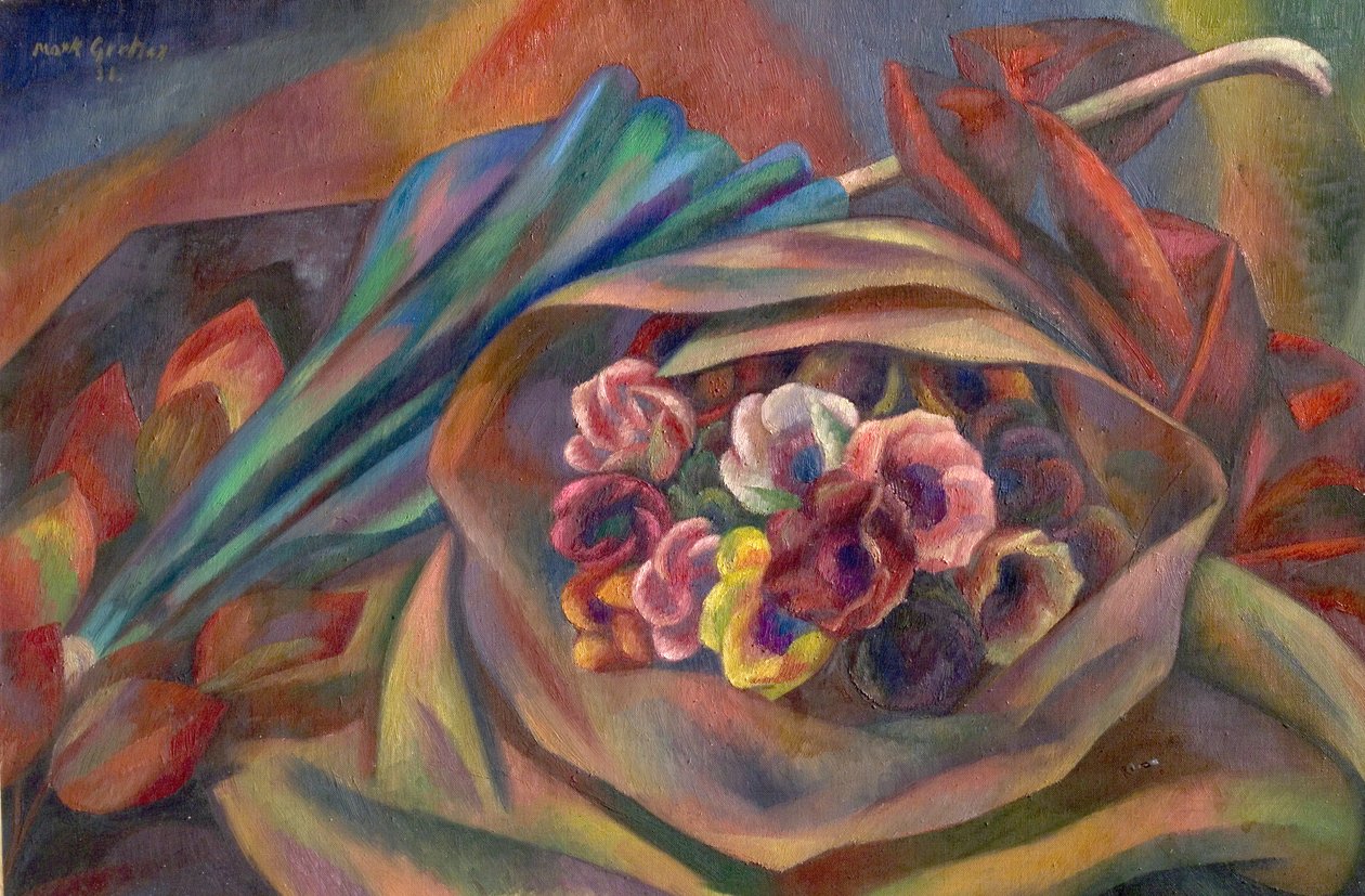 Blumenstrauß und Sonnenschirm von Mark Gertler