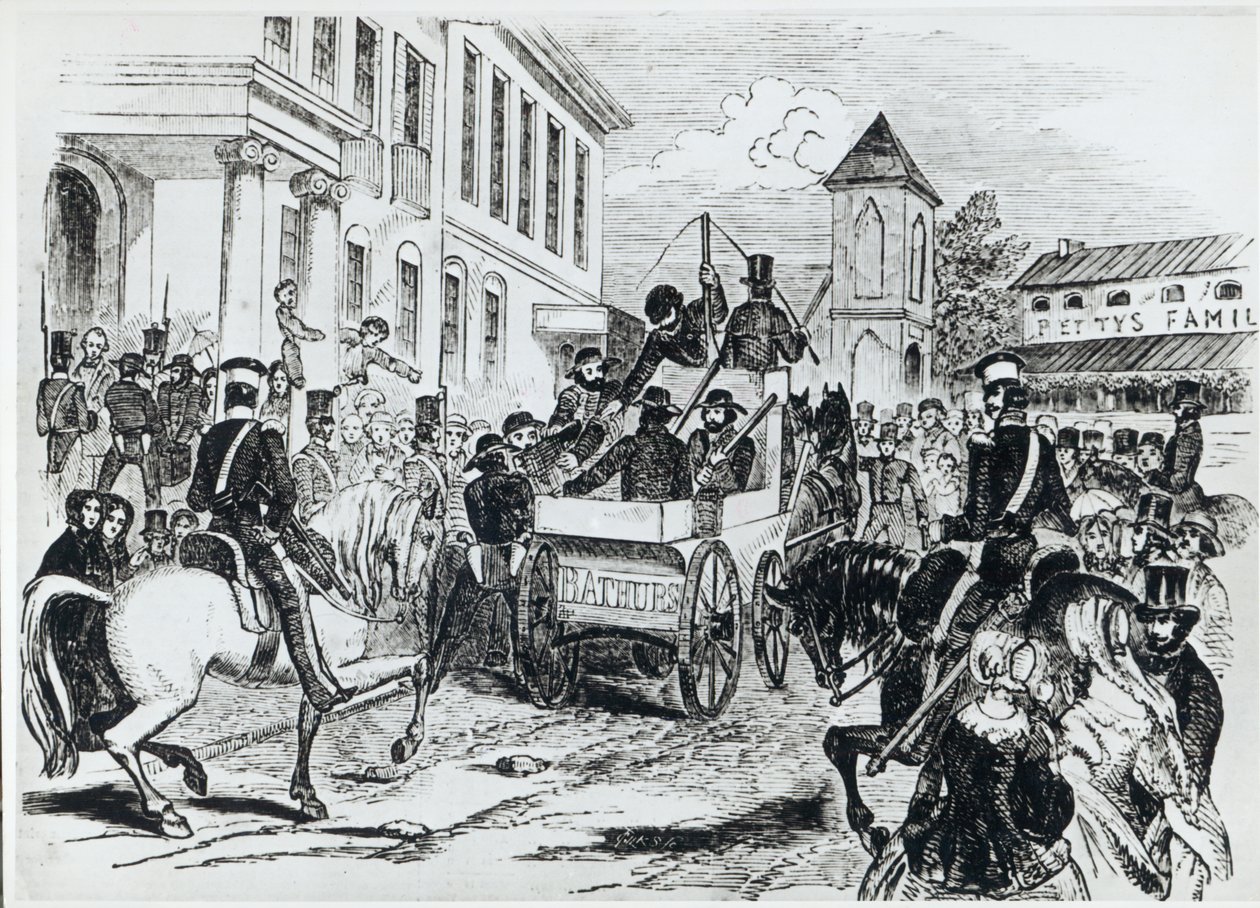 Ankunft des Regierungstransports im Kolonialschatzamt, Sydney, am 21. August 1851, aus 