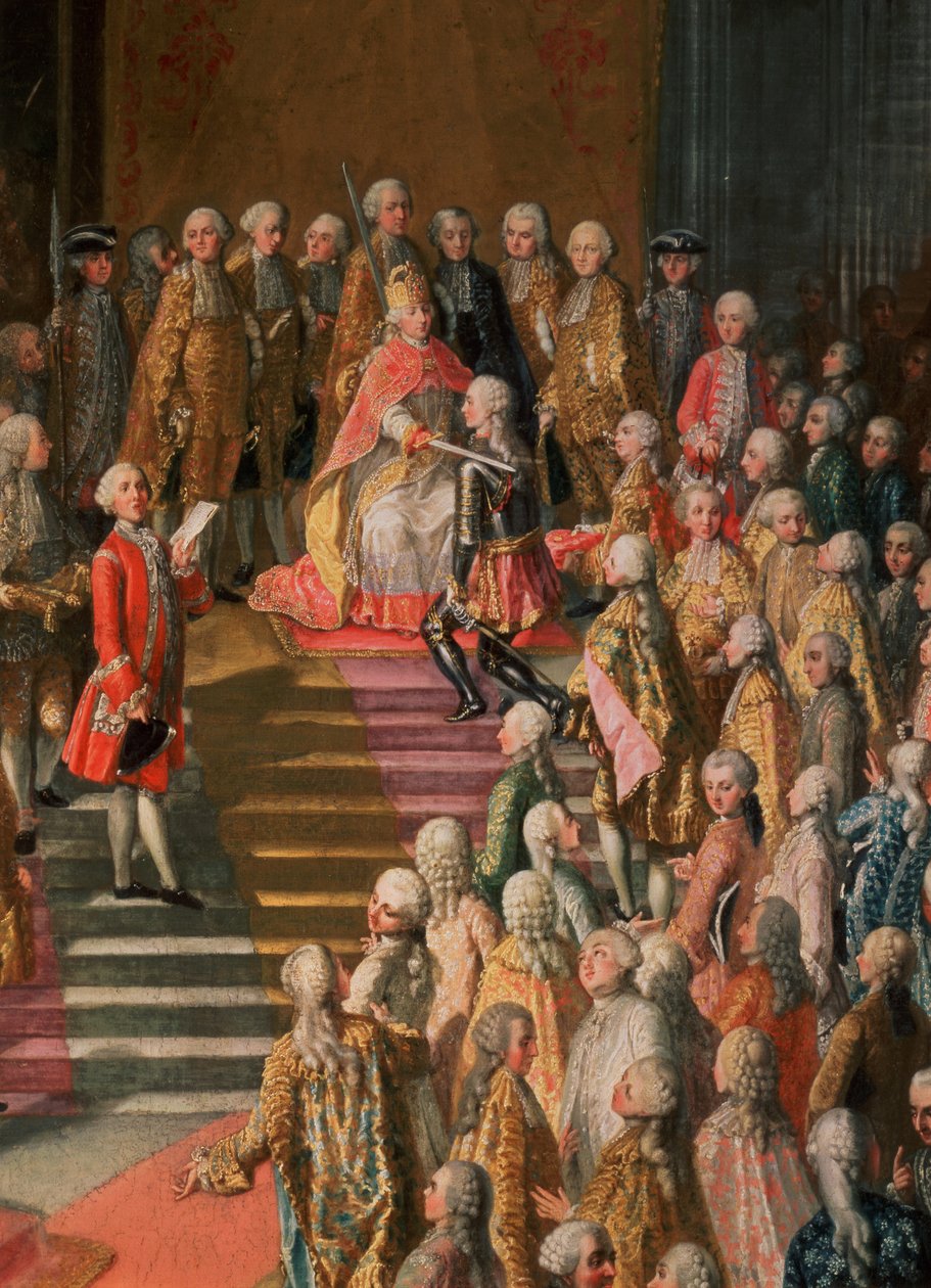 Die Investitur von Joseph II (1741-90), Kaiser von Deutschland im Frankfurter Dom nach seiner Krönung, 1764 (Detail) von Martin II Mytens or Meytens