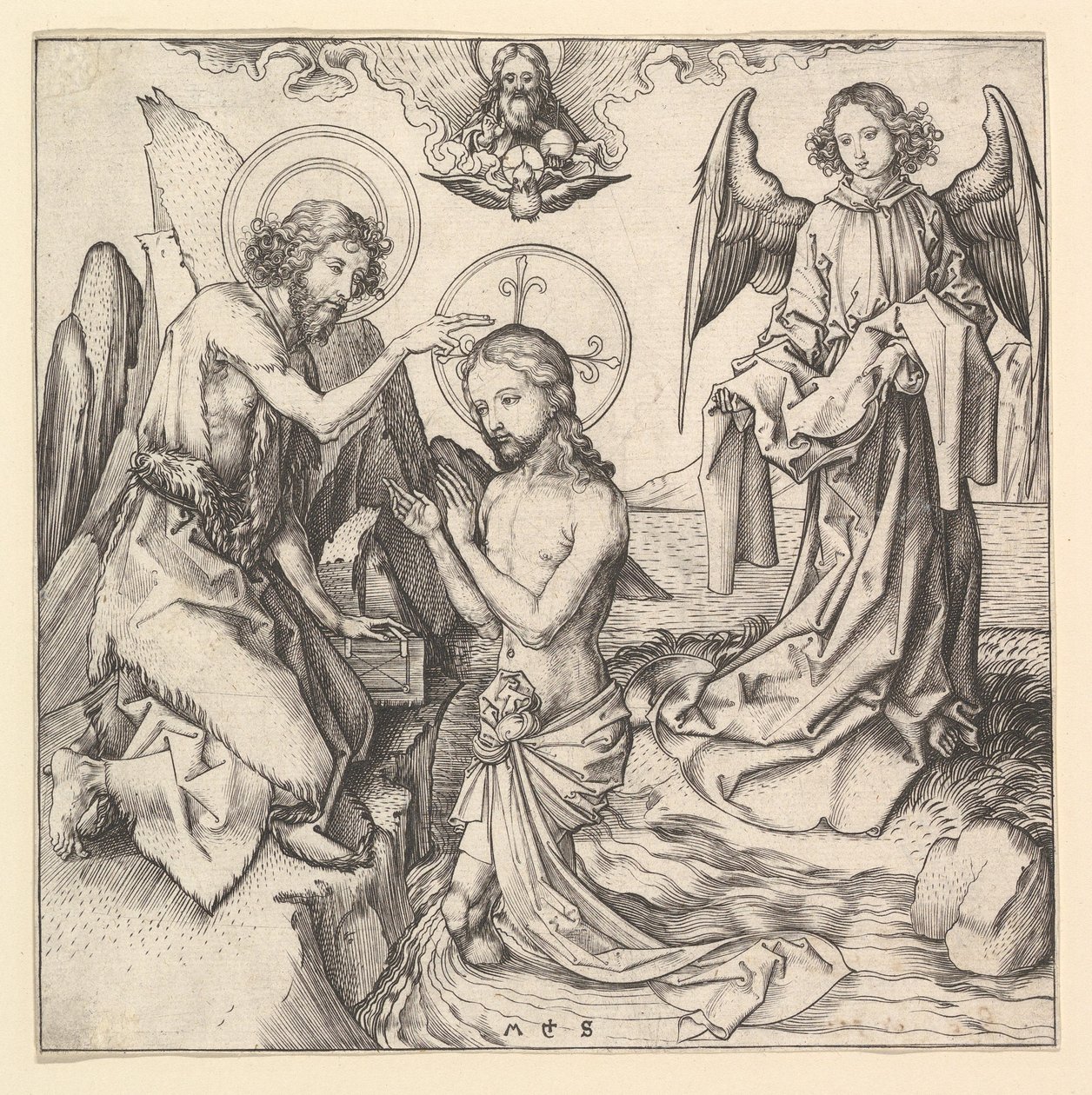 Taufe Christi, ca. 1470-1474 von Martin Schongauer