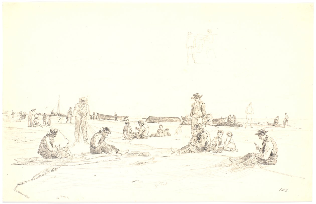 Fischer flicken Netze am Strand, Skagen von Martinus Rørbye