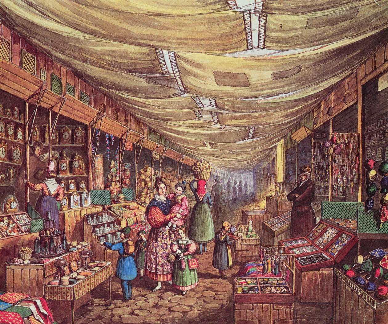 Szene auf der Frankfurter Messe. Teil der Stände entlang des Mains von Mary Ellen Best