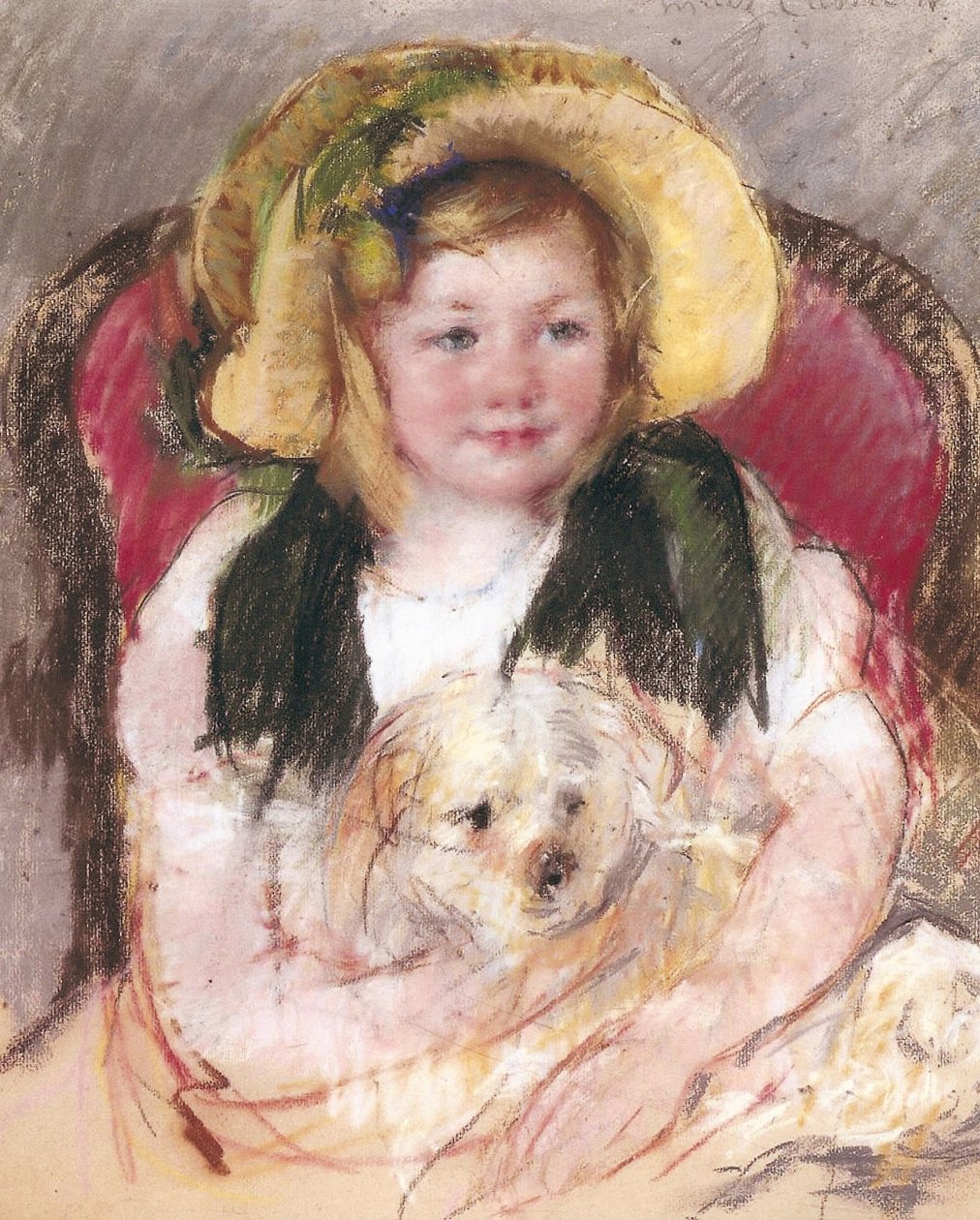 Sara mit ihrem Hund in einem Sessel, 1901 von Mary Cassatt