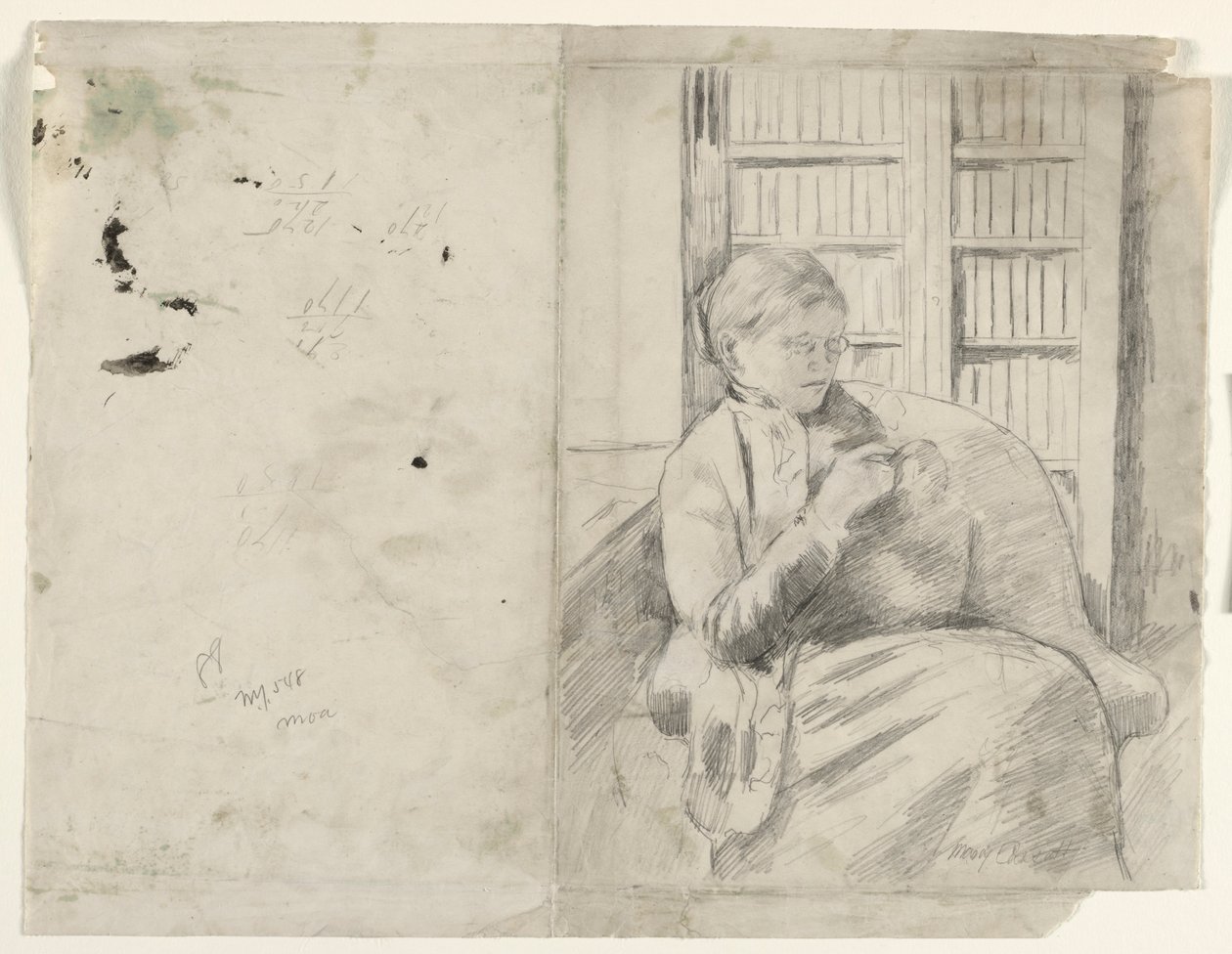 Stricken in der Bibliothek (recto), ca. 1881 von Mary Cassatt
