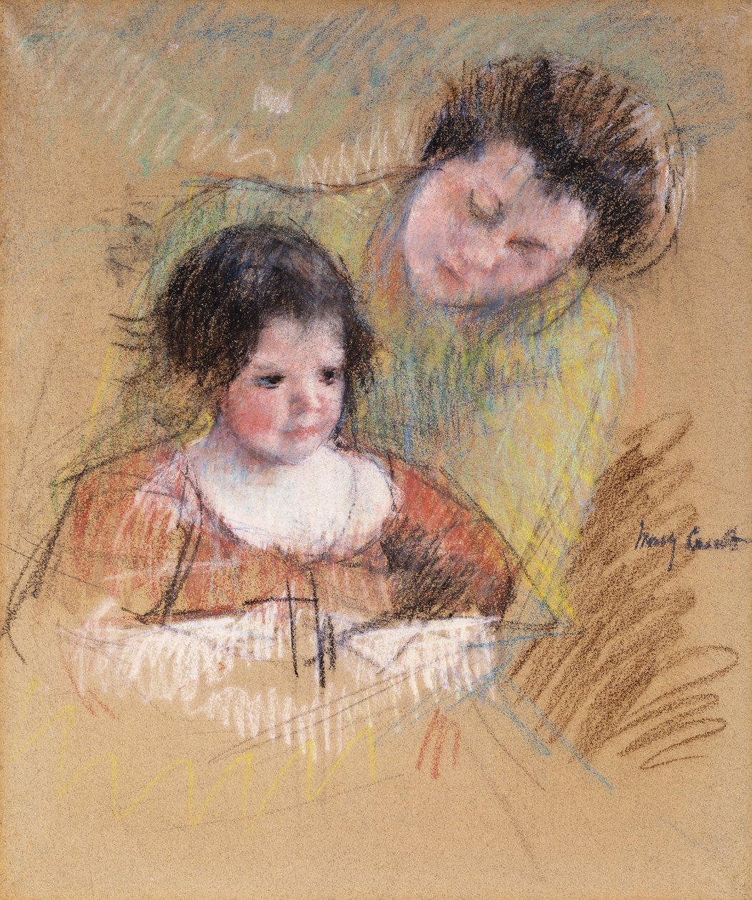 Reine lehnt sich über Margots Schulter von Mary Cassatt