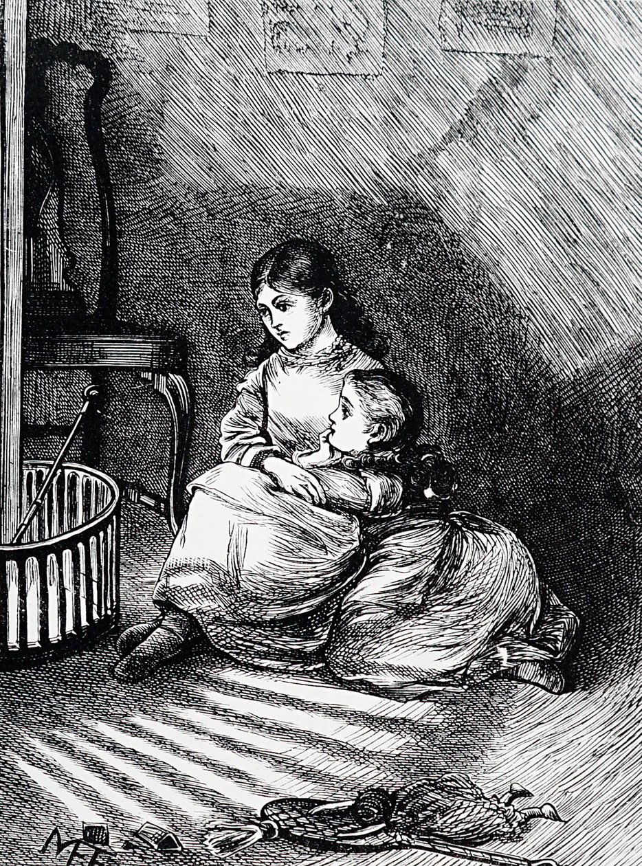 Kinder sitzen am Kamin von Mary Ellen Edwards
