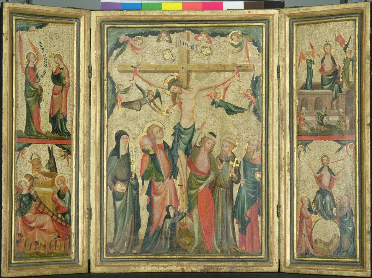 Triptychon, das die Kreuzigung Christi darstellt, ca. 1350 von Master of Cologne