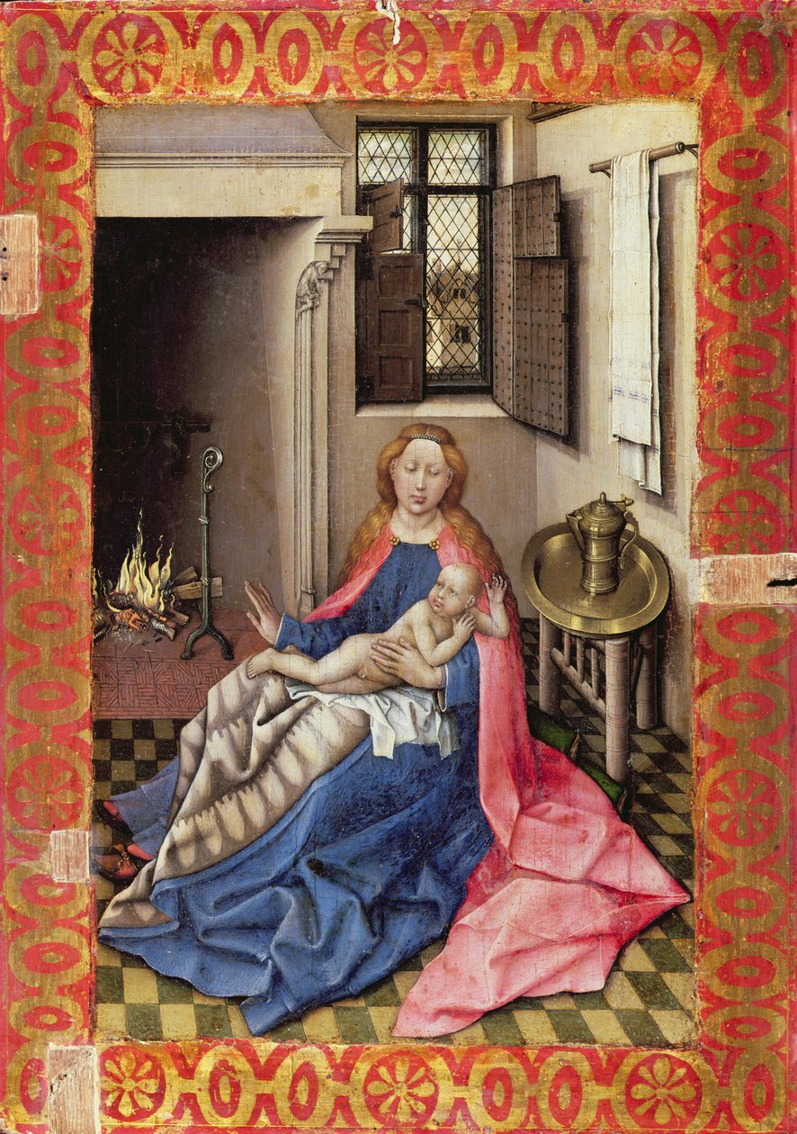 Madonna und Kind vor einem Kamin (Teil eines Diptychons) von Master of Flémalle