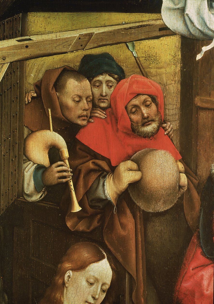 Geburt Christi, Detail der Hirten (Detail) von Master of Flémalle