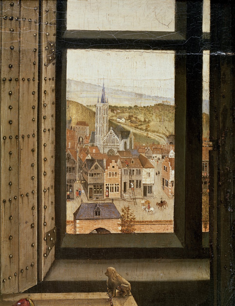 Jungfrau und Kind vor einem Kaminschirm, ca. 1440 (Detail) von Master of Flémalle
