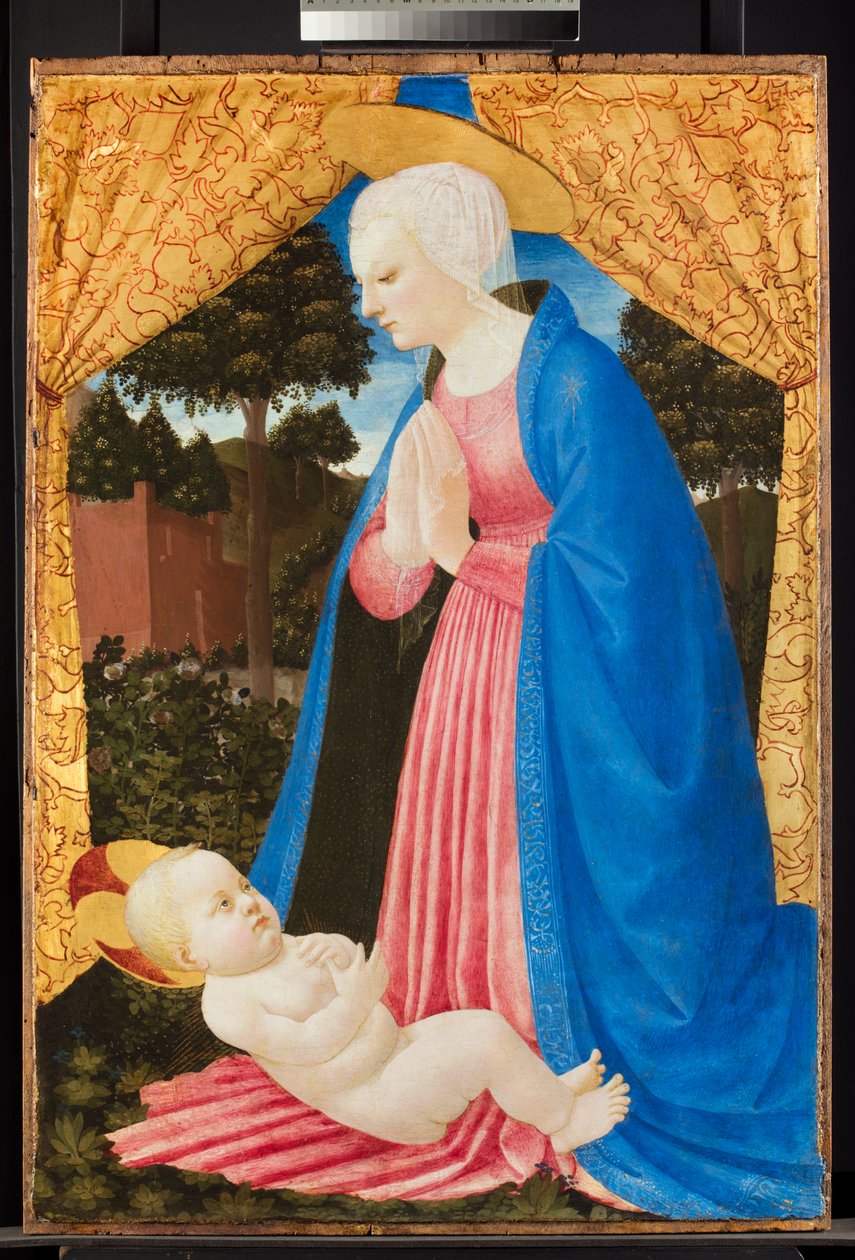 Jungfrau, die das Kind anbetet von Master of the Castello Nativity