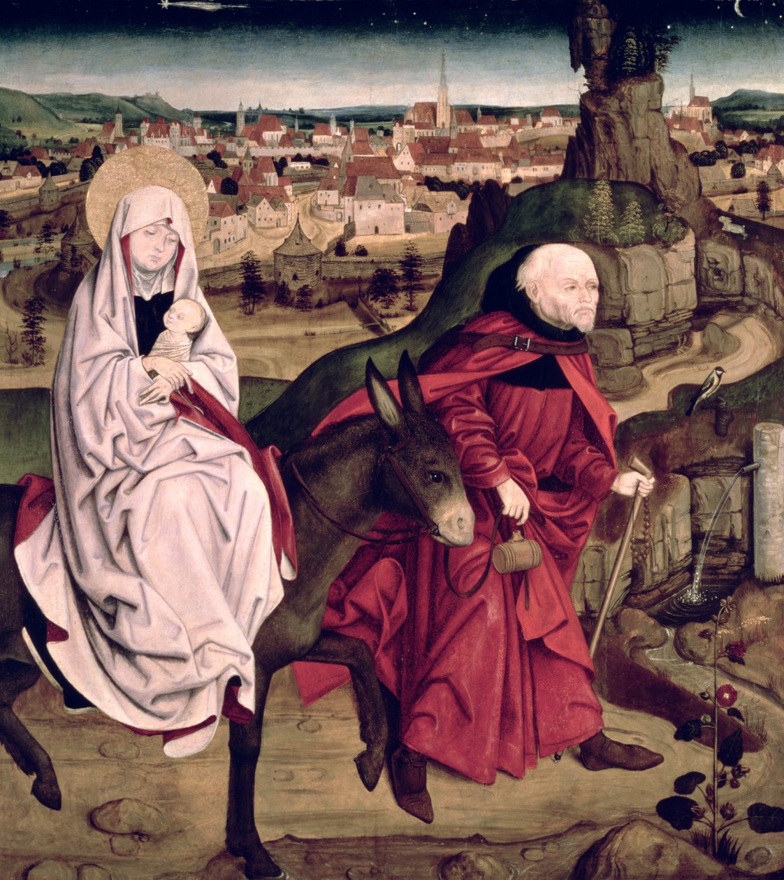 Das Schottenaltarbild, die Flucht nach Ägypten darstellend von Master of the Schotten Altar