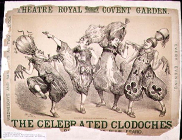 Der berühmte Clodoches, Plakat für eine Pantomime von Blue Beard, produziert von Henry J. Bryon, aufgeführt im Theatre Royal, Covent Garden, London, 1871 von Matthew Somerville Morgan