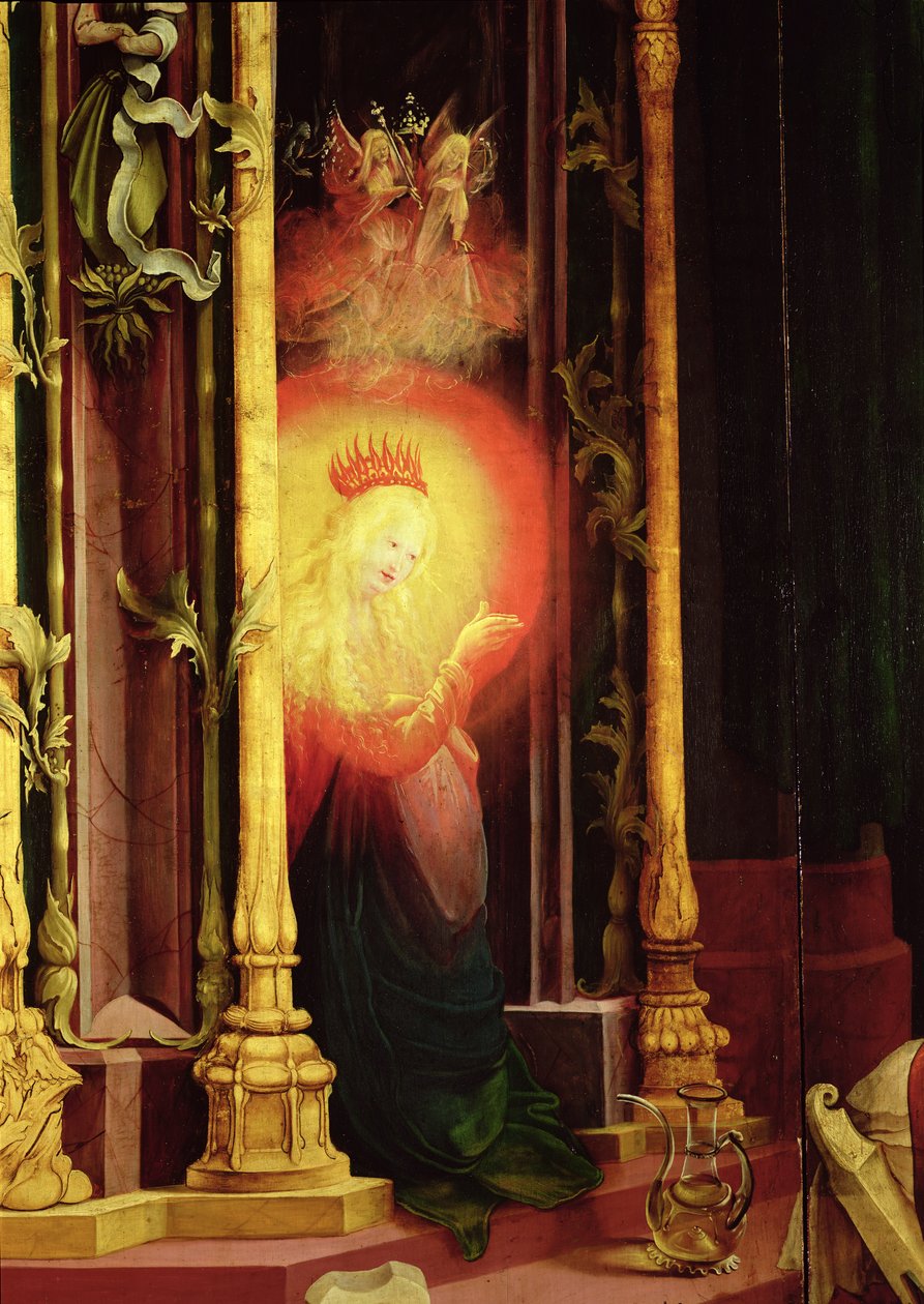 Die erleuchtete Jungfrau, Detail vom Engelskonzert vom Isenheimer Altar, ca. 1512-16 (Detail) von Matthias Grünewald