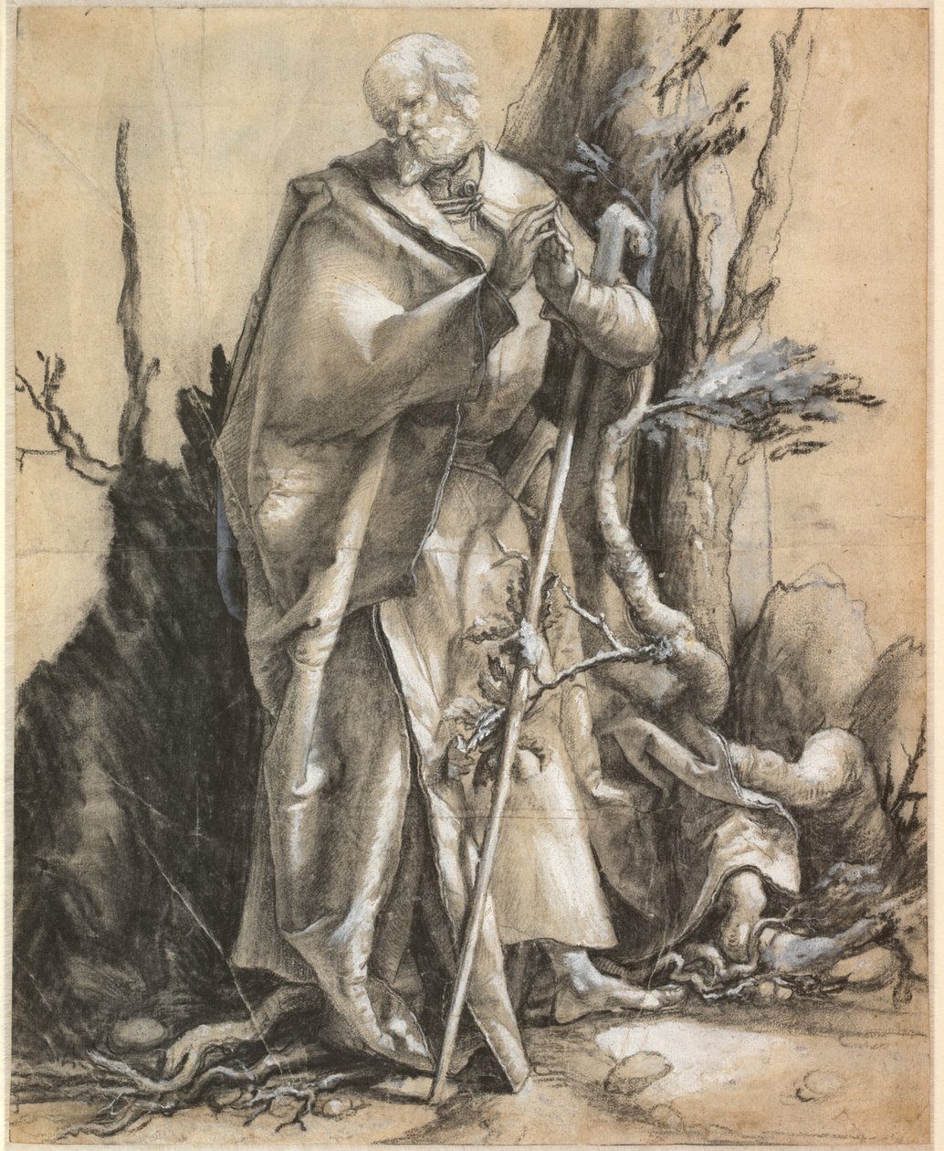 Bärtiger Heiliger mit Gehstock, um 1516 von Matthias Grünewald