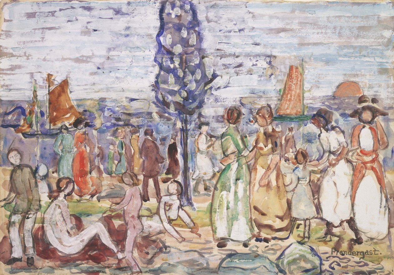 Strand mit blauem Baum von Maurice Brazil Prendergast
