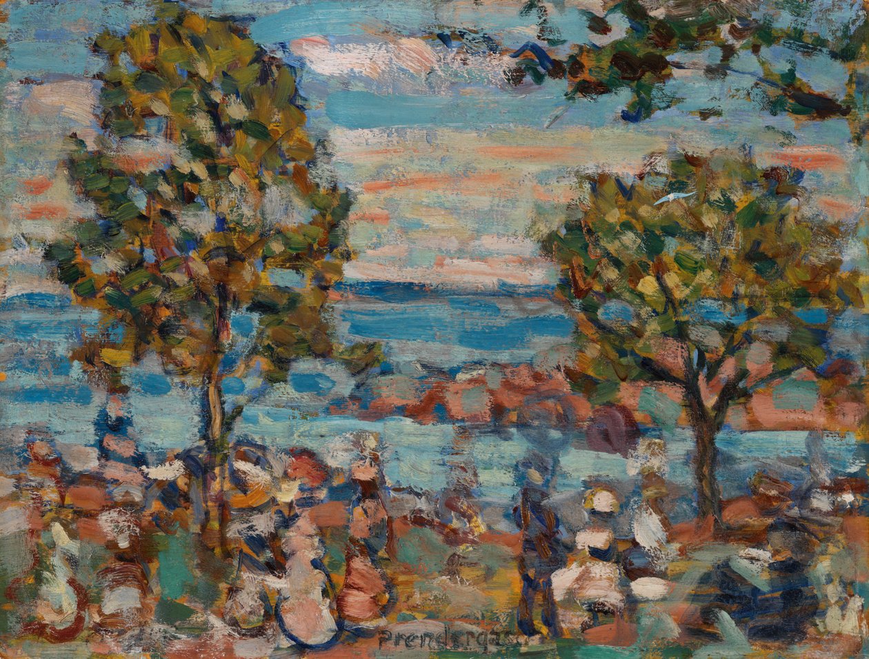 Strandszene mit zwei Bäumen von Maurice Brazil Prendergast