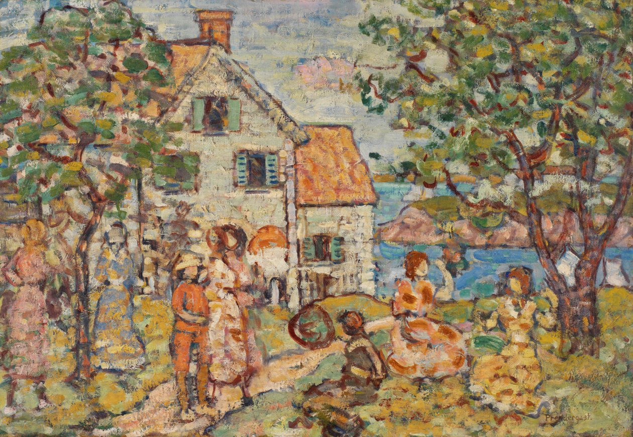 Strand und zwei Häuser von Maurice Brazil Prendergast