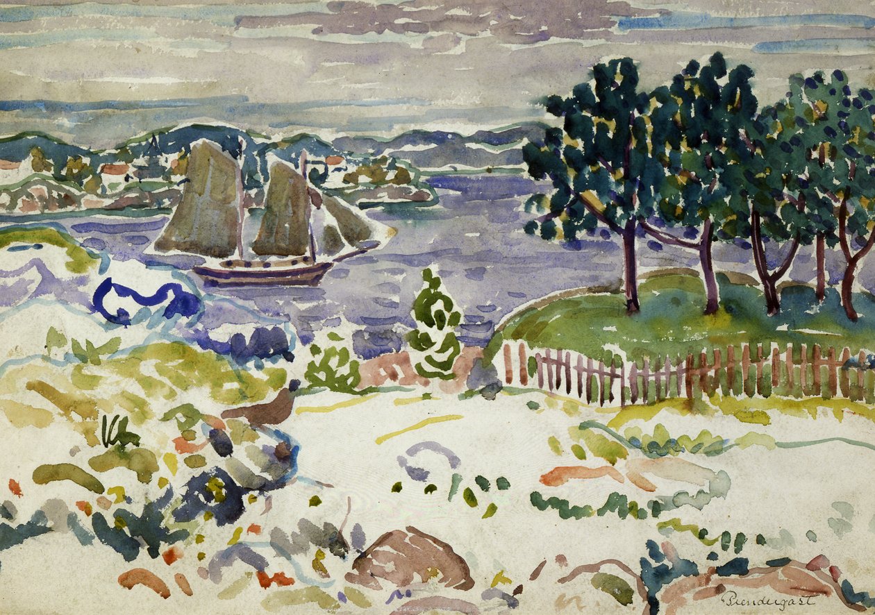 Bucht mit Segelboot, Maine, ca. 1913-1915 von Maurice Brazil Prendergast