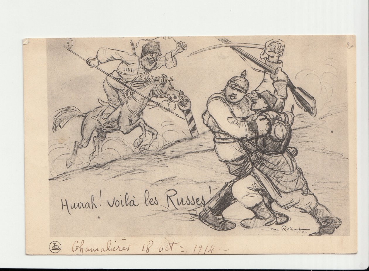 Postkarte, Satirisch in Schwarz-Weiß von Maurice Radiguet