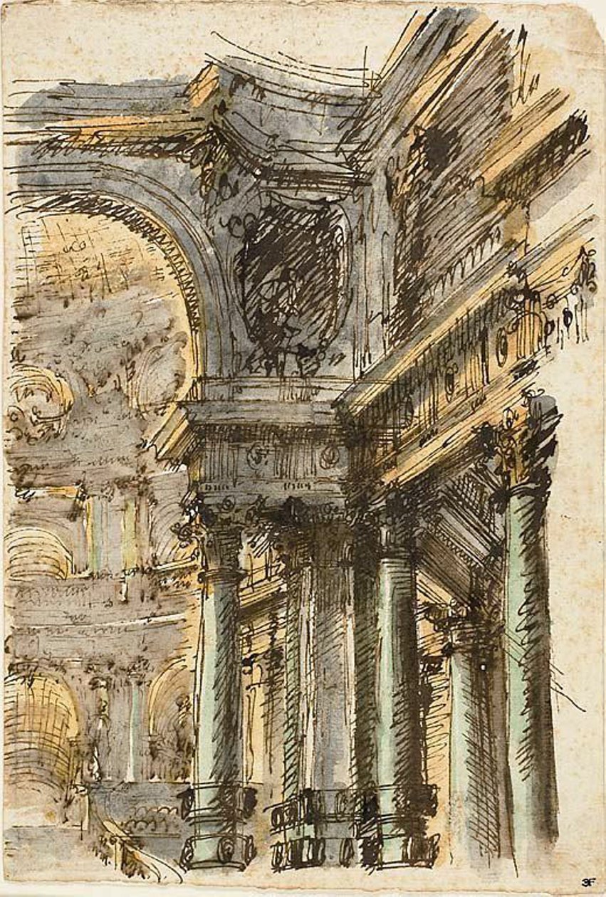 Architekturfantasie (recto); Architekturdetails (verso) von Mauro Antonio Tesi