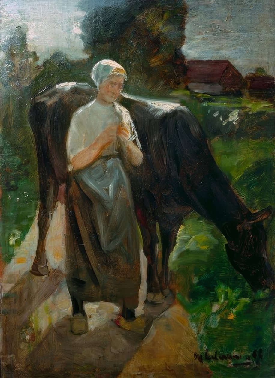 Mädchen mit Kuh von Max Liebermann