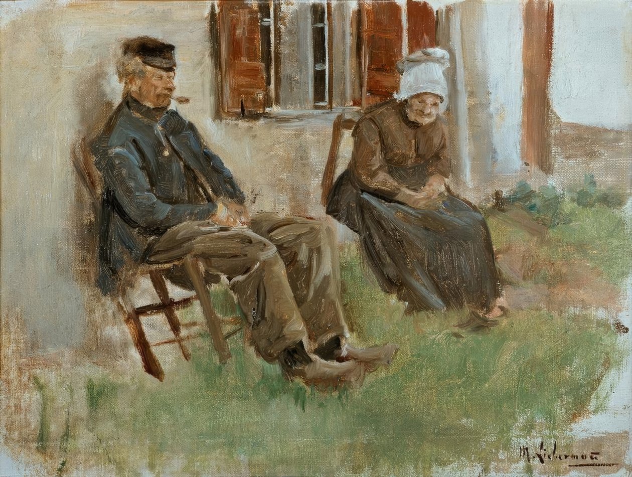 Studie aus Holland: Altes Paar vor einem Haus sitzend von Max Liebermann