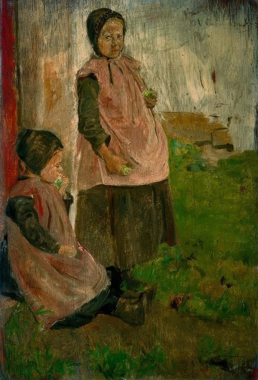 Zwei Apfel essende Mädchen von Max Liebermann