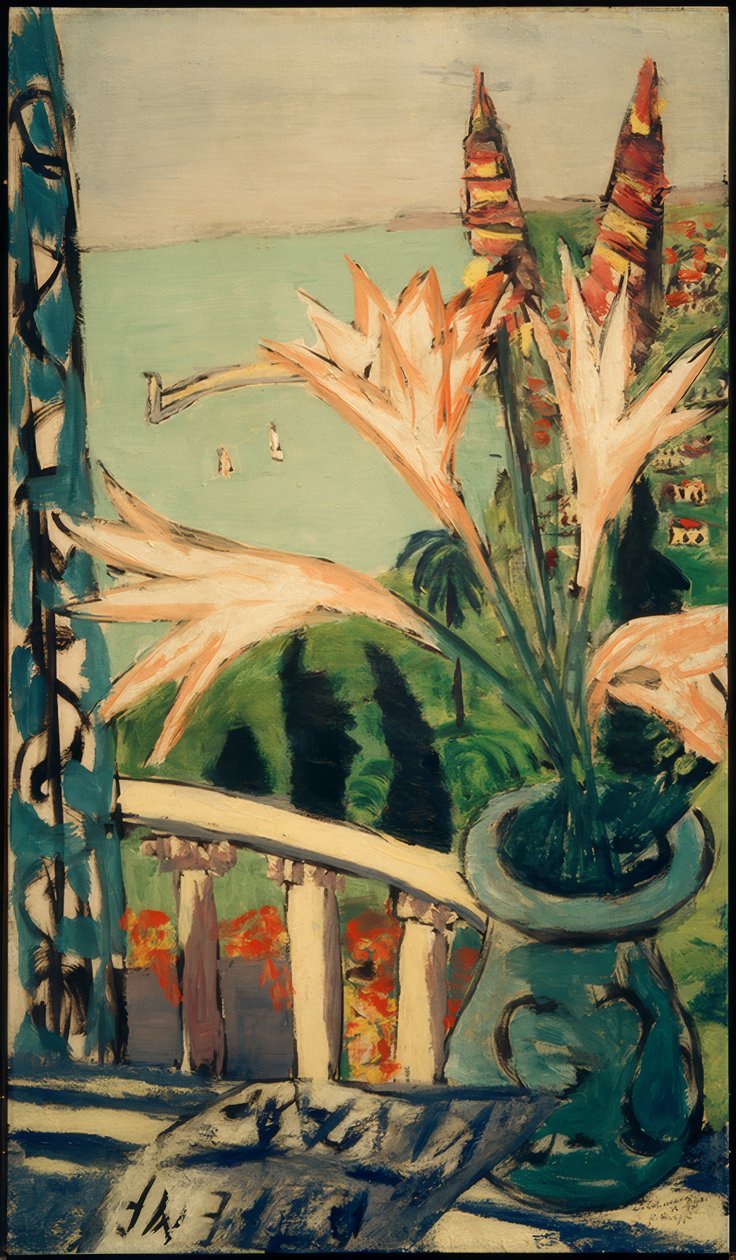 Blick auf Menton mit Lilientopf von Max Beckmann