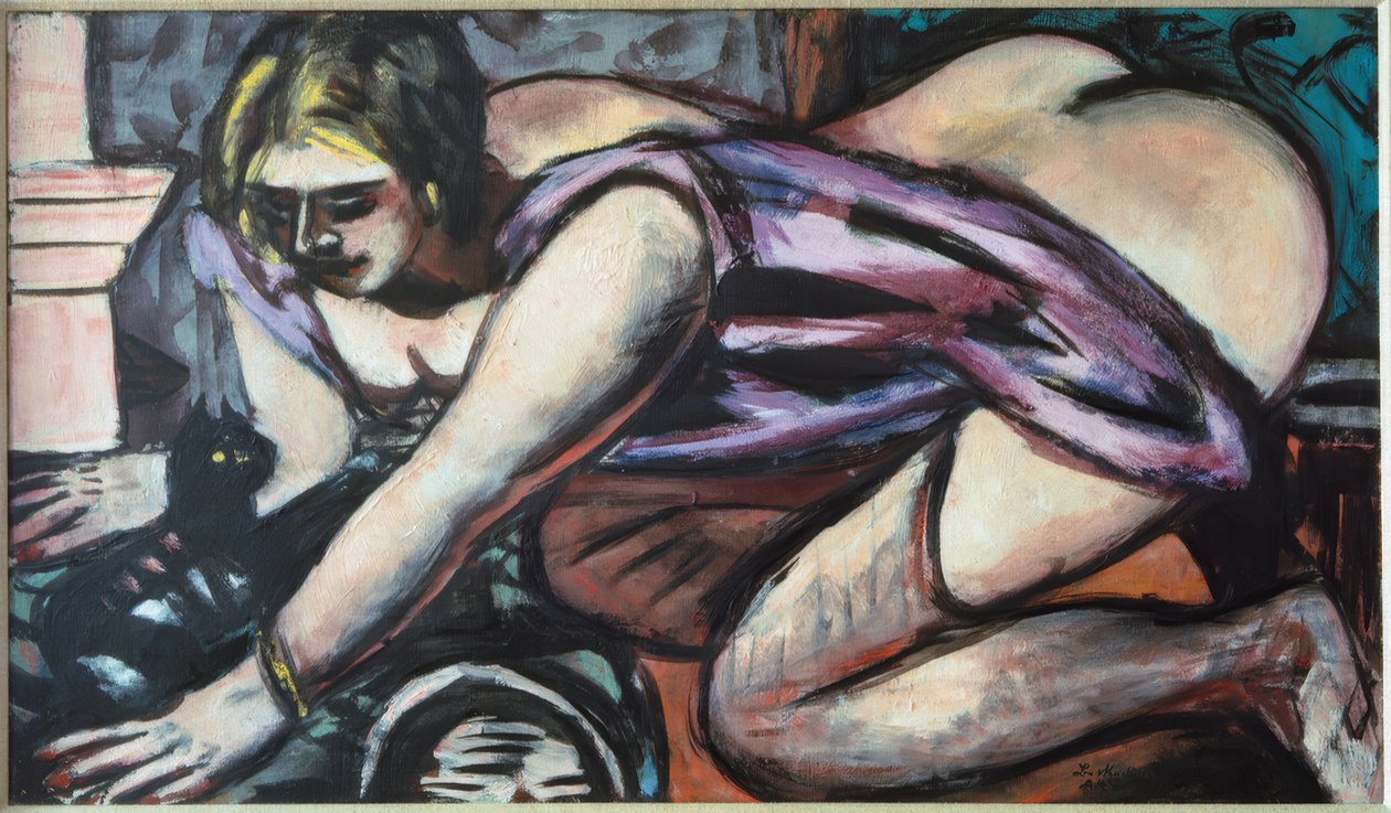 Halbakt mit Katze von Max Beckmann