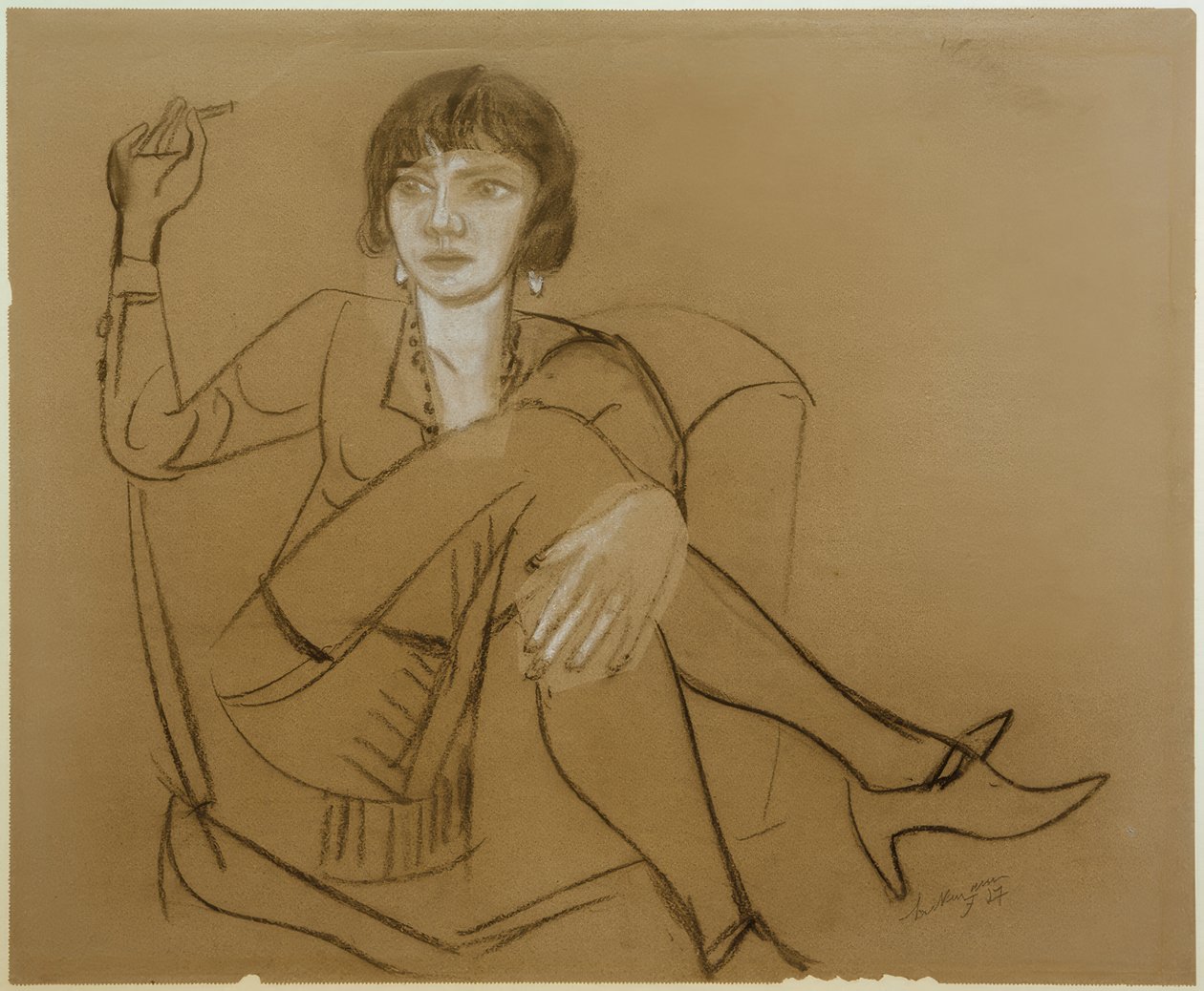 Quappi, im Clubsessel rauchend von Max Beckmann