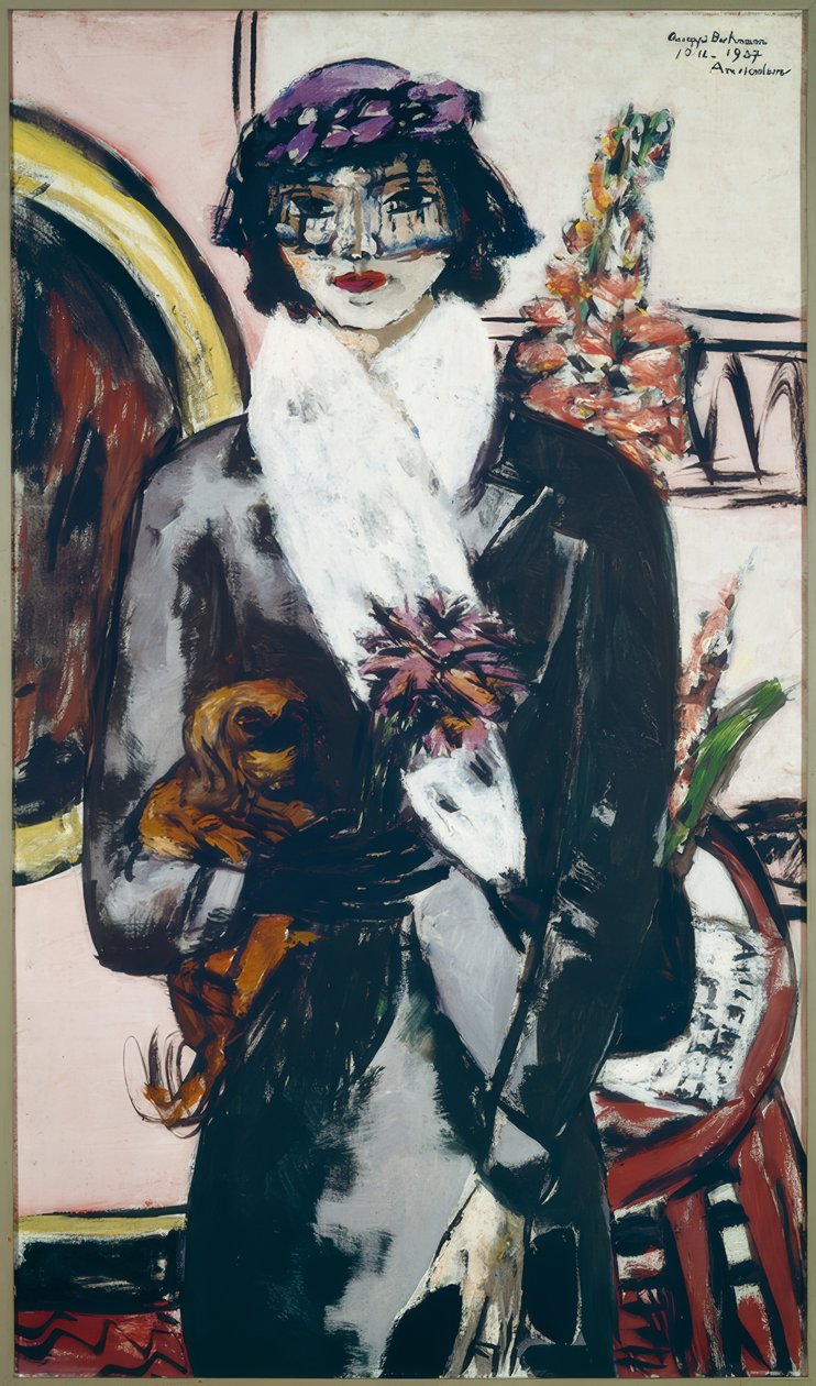 Quappi mit weißem Pelz von Max Beckmann
