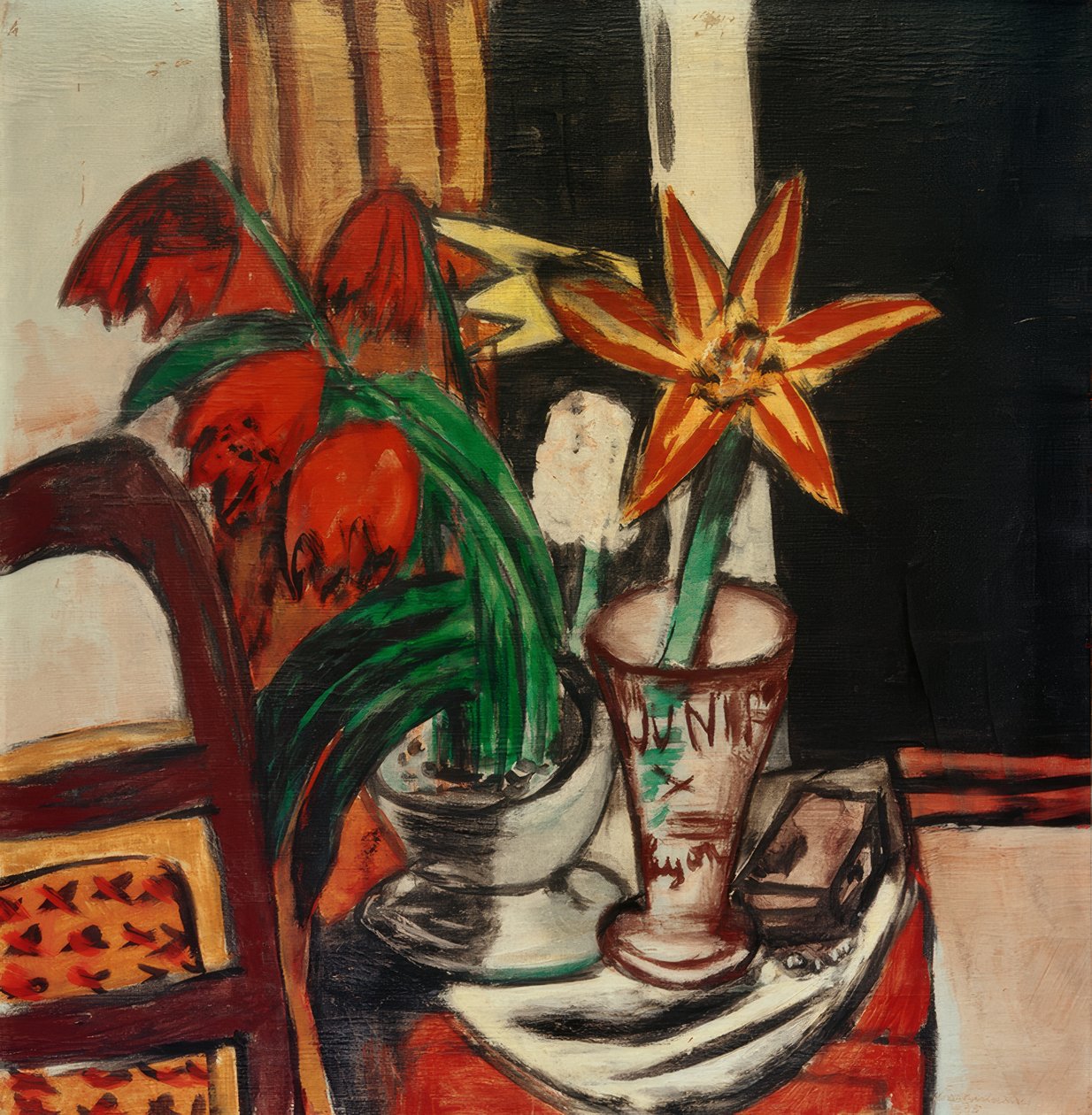 Rote Tulpe und Feuerlilien von Max Beckmann