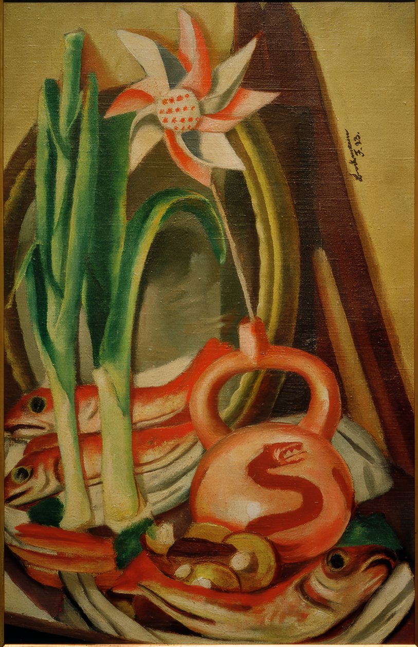 Stilleben mit Fischen und Papierblume von Max Beckmann