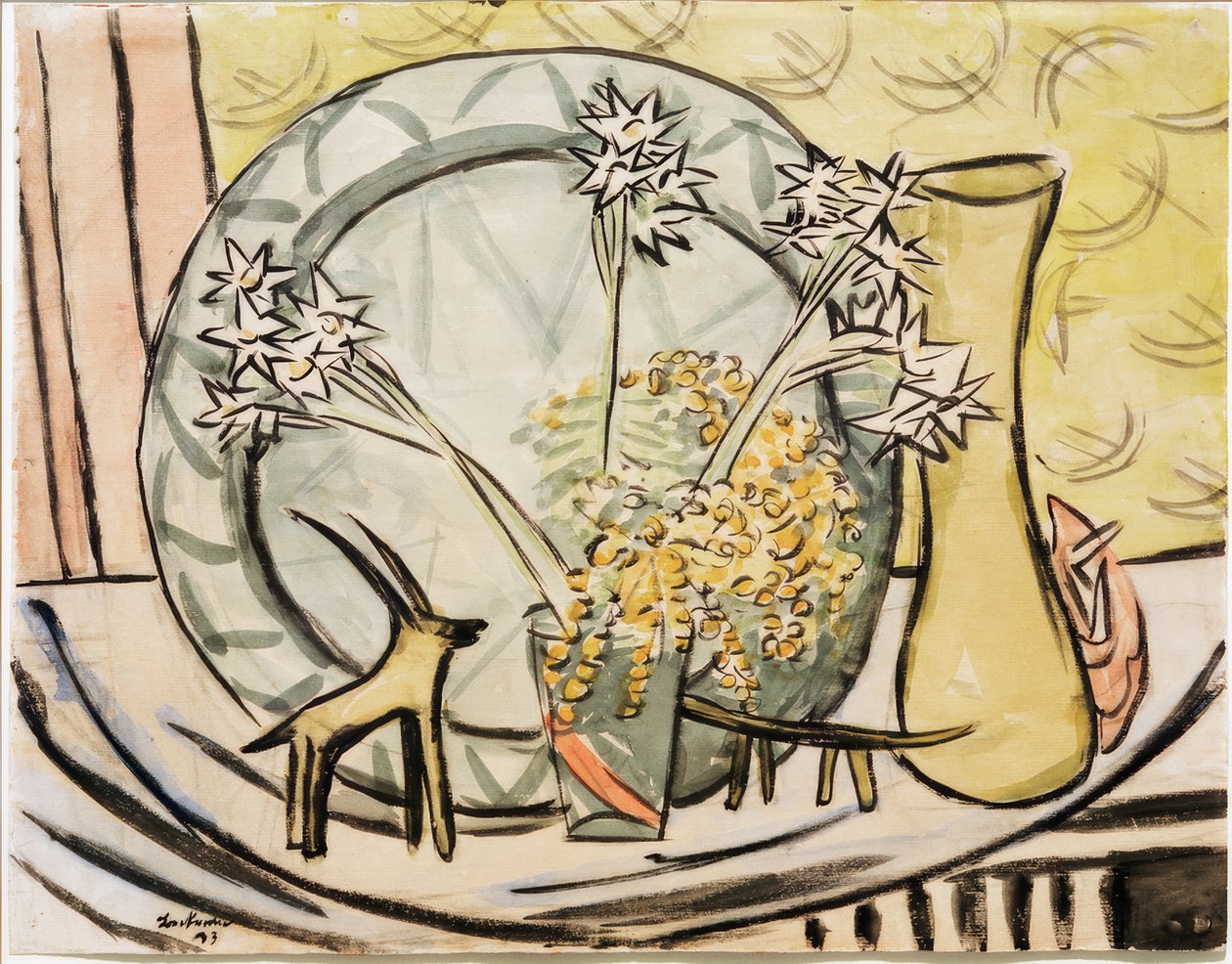 Stilleben mit Steinbock und Narzissen von Max Beckmann