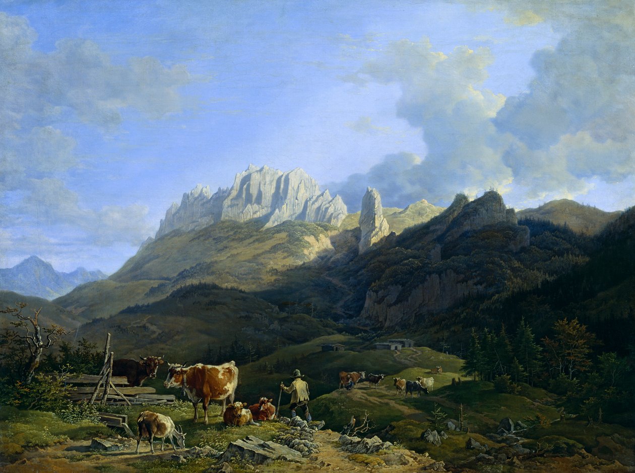 Almlandschaft mit Kampenwand von Max Joseph Wagenbauer