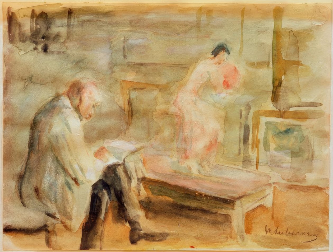 Selbstbildnis mit Modell im Atelier der Wannseevilla von Max Liebermann