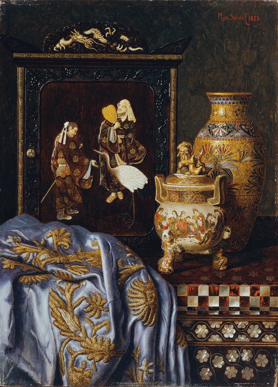 Stillleben mit japanischen Kunstgegenständen von Max Schodl