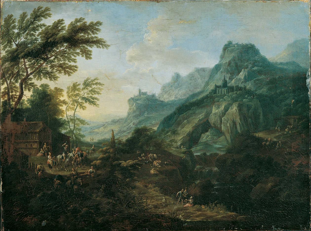 Ideale Berglandschaft mit Gehöft von Maximilian Joseph Schinnagl