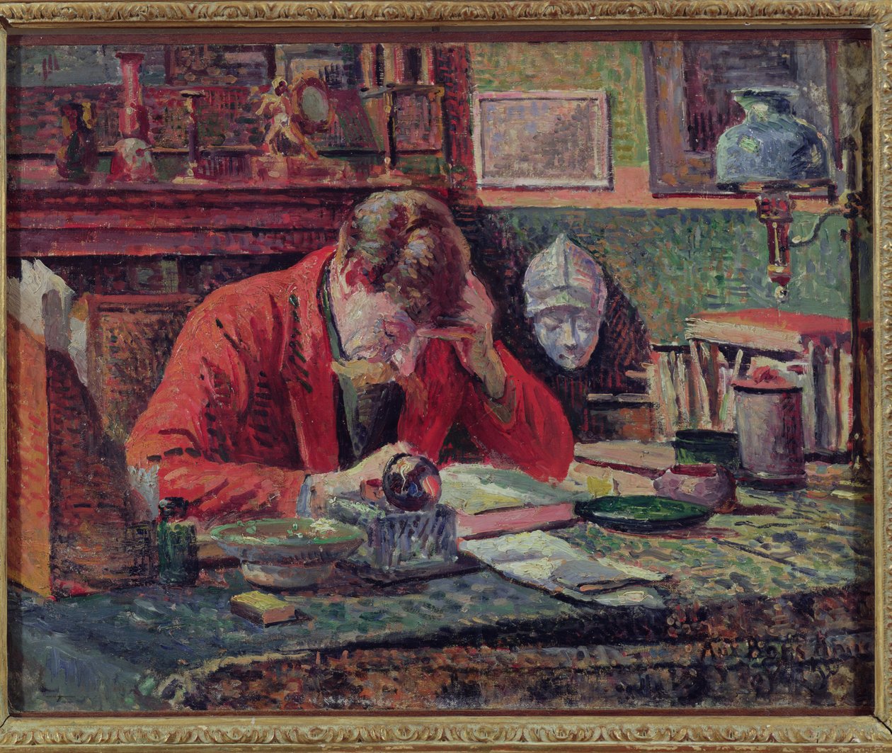 Emile Verhaeren (1855-1916) in seinem Arbeitszimmer, ca. 1897 von Maximilien Luce