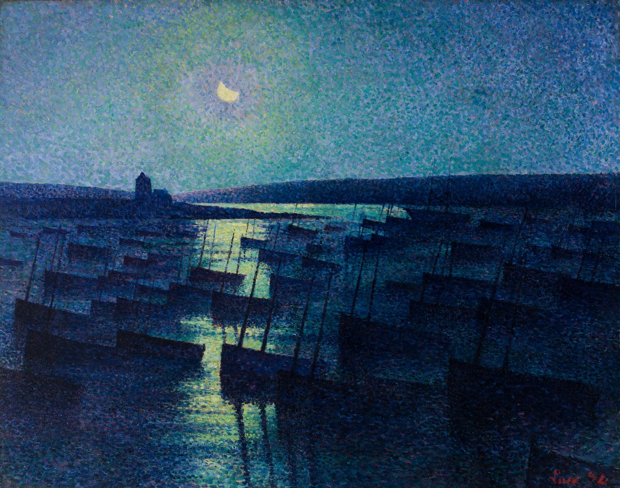 Camaret, Mondlicht und Fischerboote von Maximilien Luce