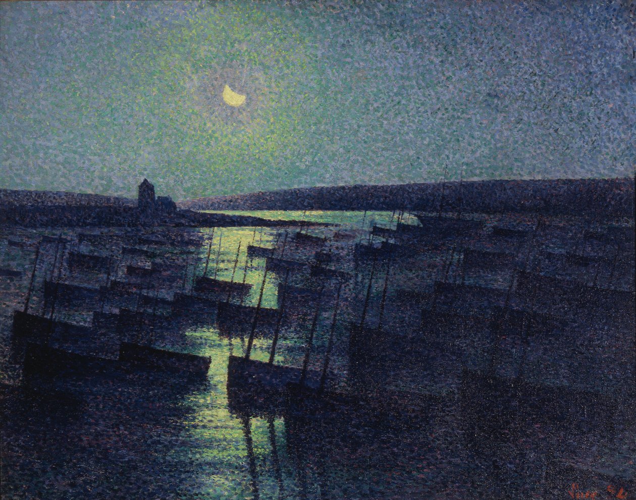 Camaret, Mondlicht und Fischerboote von Maximilien Luce