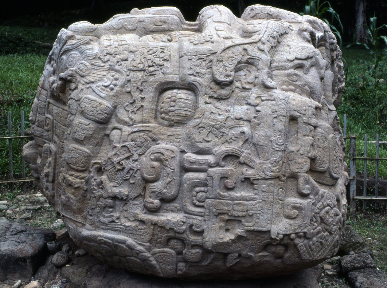 Seitenansicht des zoomorphen Steins P, Spätklassische Periode (600-900 n. Chr.) von Mayan