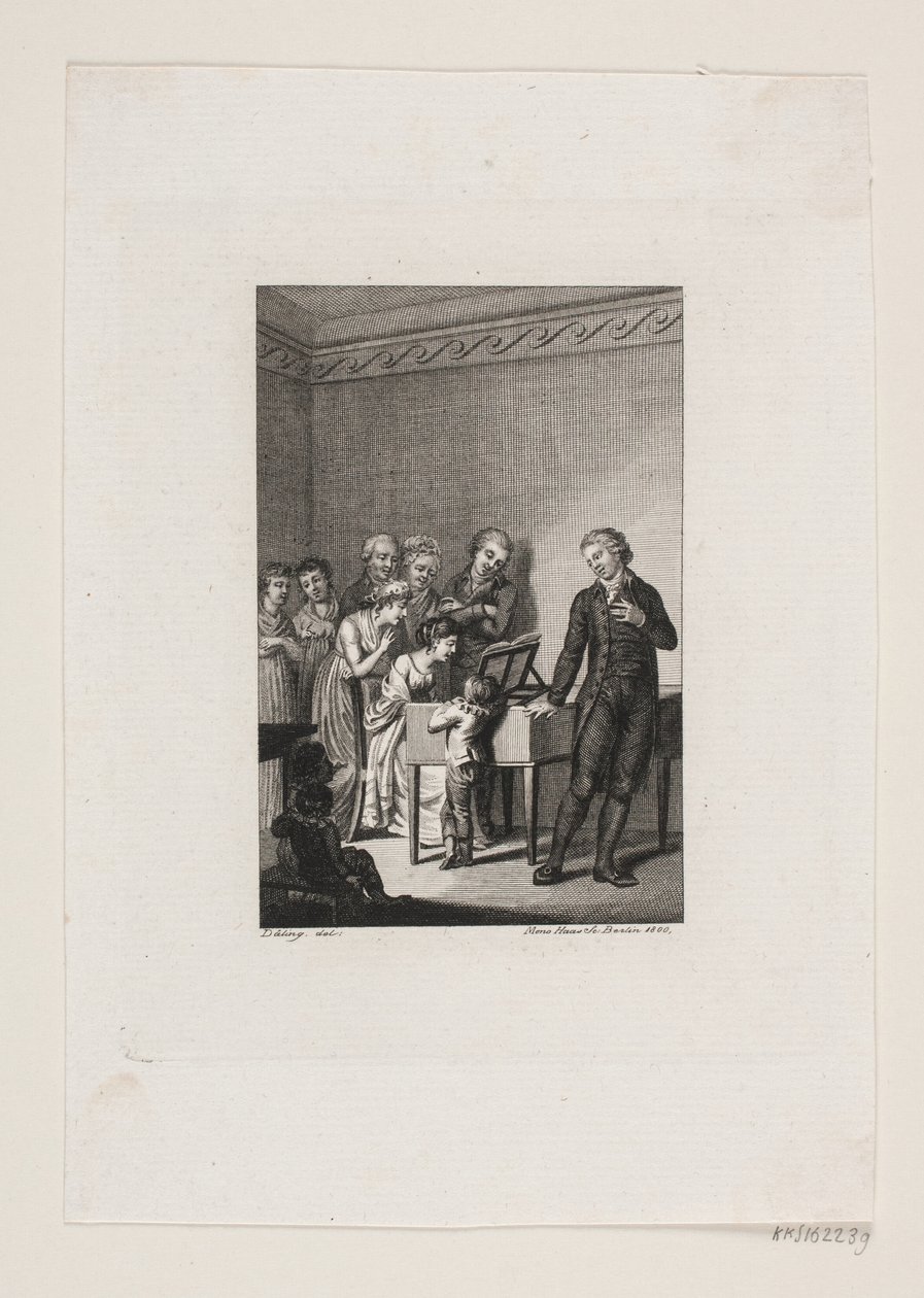 Illustration mit Gesellschaft um ein Spinett von Meno Haas