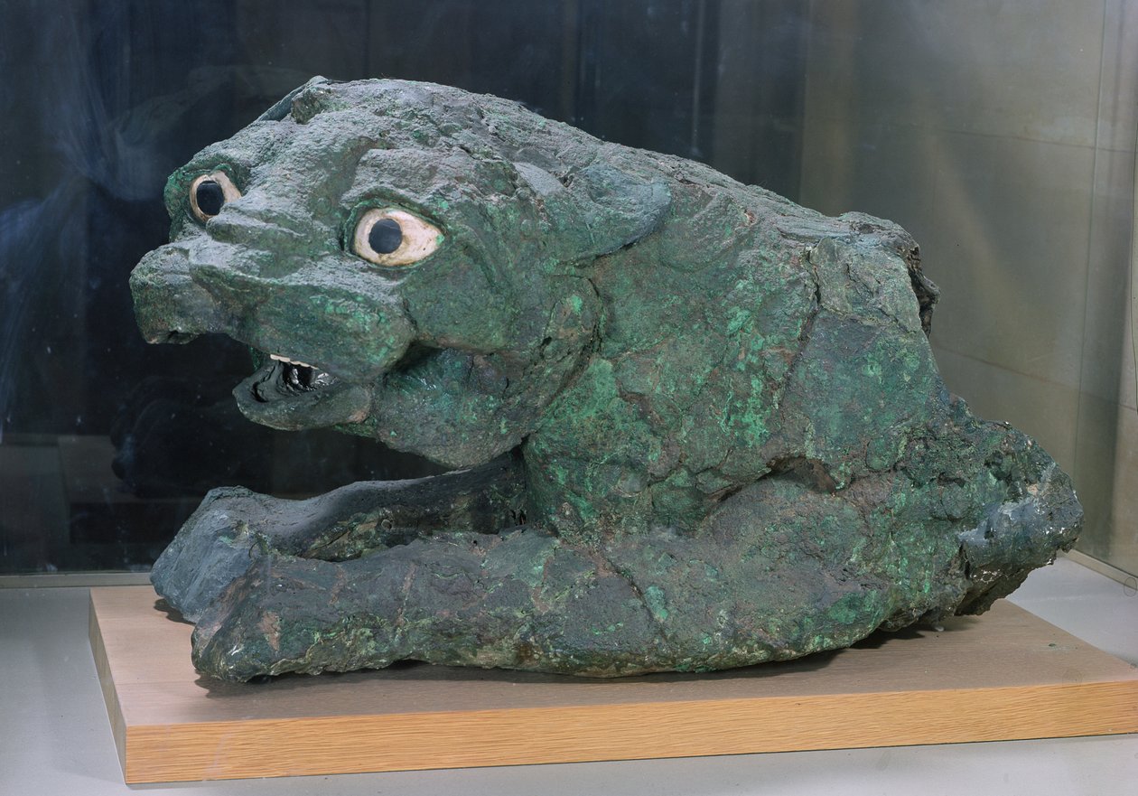 Torwächter in Form eines Löwen, aus dem Tempel von Dagan in Mari, Mittlerer Euphrat, Isin-Larsa-Periode (Kupfer) von Mesopotamian