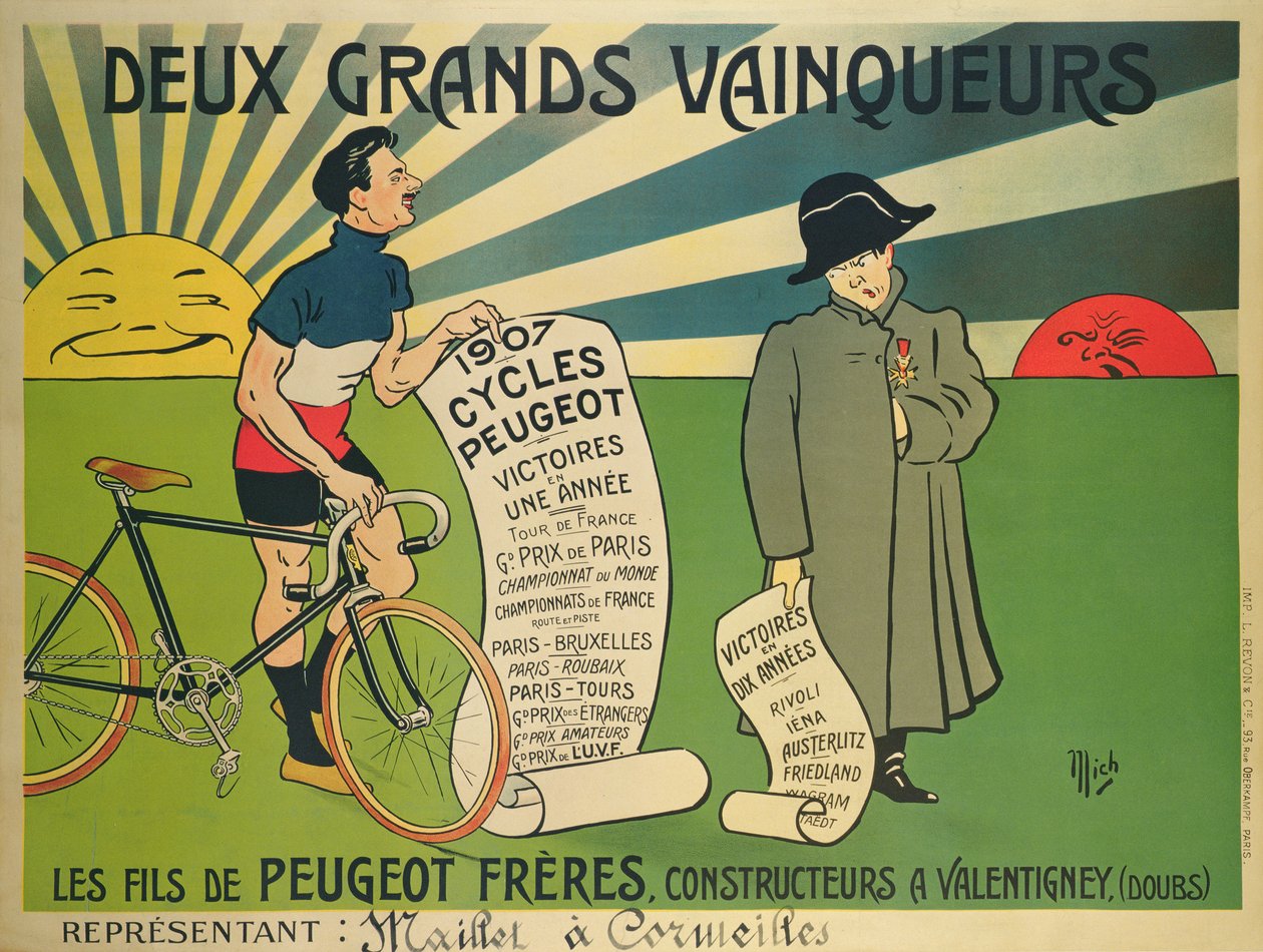 Plakat zur Werbung für Peugeot-Fahrräder von Mich
