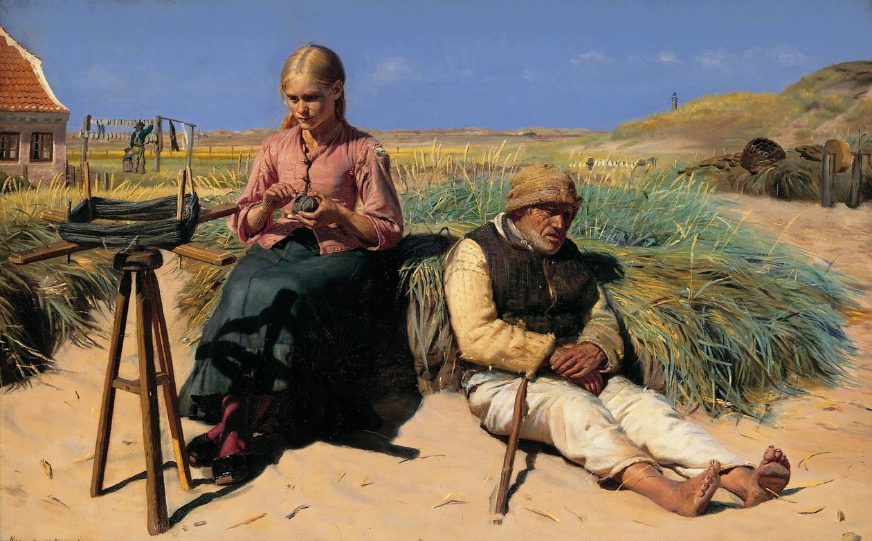 Figuren in einer Landschaft. Blinder Kristian und Tine in den Dünen von Michael Peter Ancher